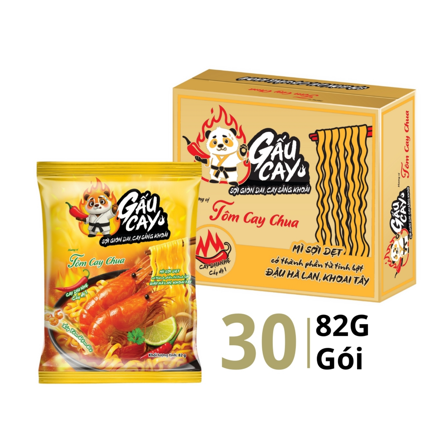 Gấu Cay Flat Noodles – Spicy & Sour Shrimp Broth Flavor (82g)