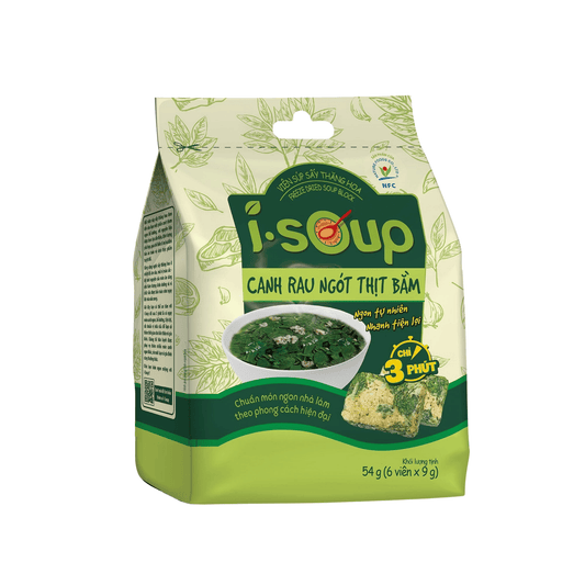 i-Soup Instant Broth Cubes – Minced Pork & Malabar Spinach Flavor (Viên Canh Rau Ngót Thịt Bằm)
